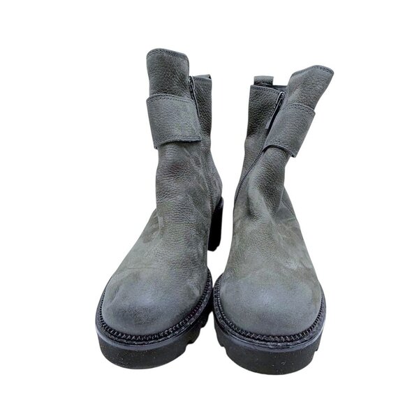 Paul Green Women Chunky Lug Sole Gray Leather Boots W/ Buckle Strap 7.5 - Picture 7 of 10